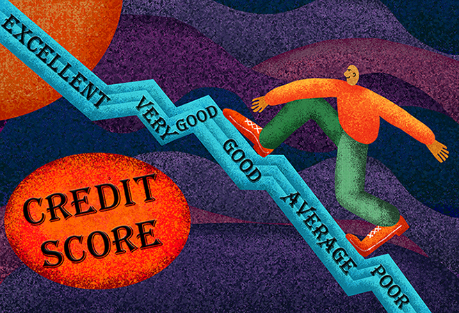 A man climbing a credit rating growth graph while thinking about buying a car with no credit. A man climbing a credit rating growth graph while thinking about buying a car with no credit.